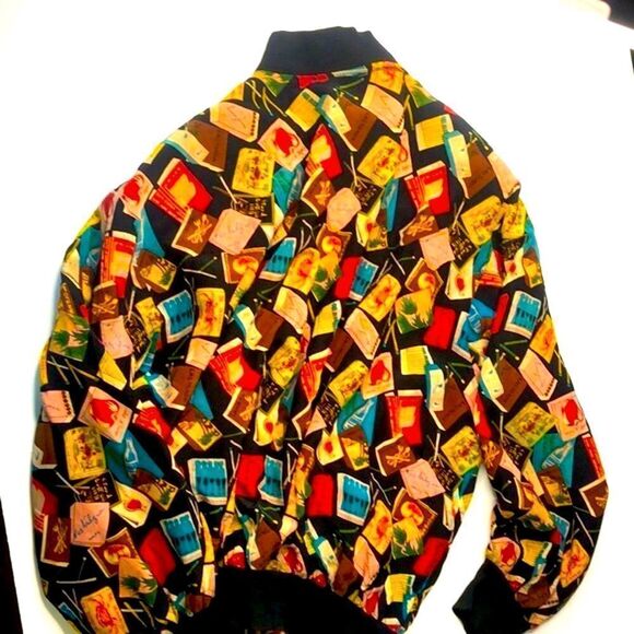 Vintage 1990s Spenser Jeremy Silk Matchbook Print Bomber Jacket Coat - Picture 4 of 8